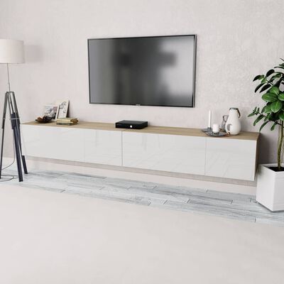 vidaXL Mueble para TV aglomerado roble y blanco con brillo 2 piezas
