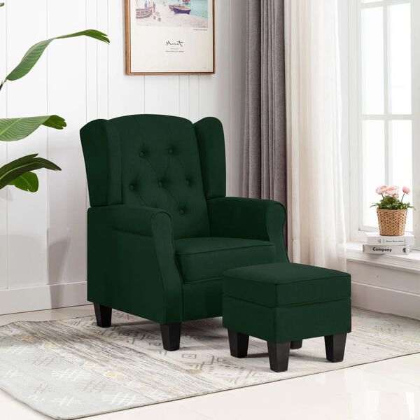 vidaXL Sillón con reposapiés tela verde oscuro