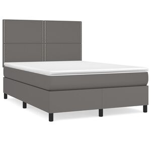 vidaXL Cama box spring con colch&oacute;n cuero sint&eacute;tico gris 140x200 cm
