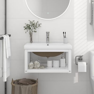 vidaXL Estructura de baño con lavabo incorporado hierro blanco