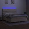 vidaXL Cama box spring colch&oacute;n y luces LED tela crema 160x200 cm