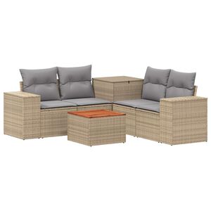 vidaXL Juego de Sof&aacute; 6 uds. Beige y Gris Claro Rat&aacute;n sint&eacute;tico y acero