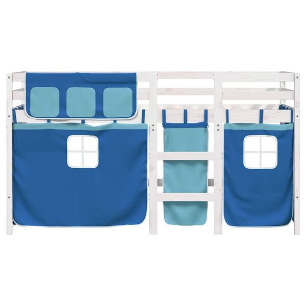 vidaXL Cama alta para ni&ntilde;os con cortinas madera pino azul 90x190 cm