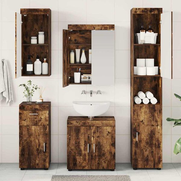 vidaXL Juego de muebles de ba&ntilde;o con caj&oacute;n TULUM Roble ahumado