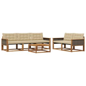 vidaXL Conjunto de sof&aacute;s de exterior con coj&iacute;n 6 pcs Natural y Beige