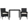 vidaXL Set comedor jard&iacute;n 3 pzas cojines rat&aacute;n sint&eacute;tico vidrio negro