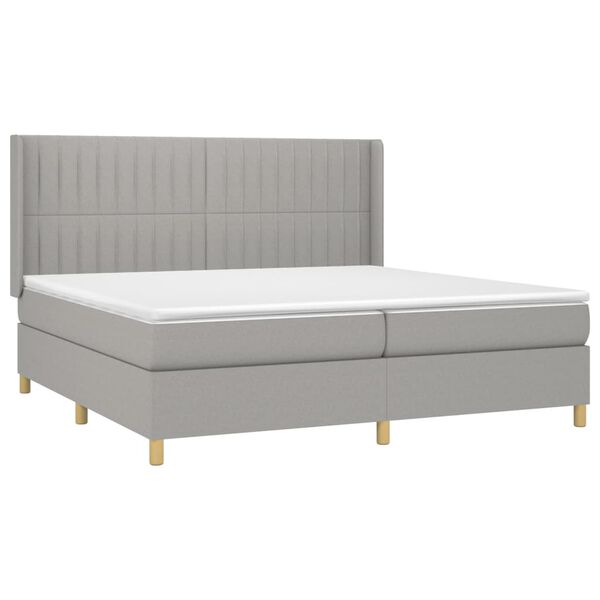 vidaXL Cama box spring con colch&oacute;n tela y LED gris claro 200x200 cm