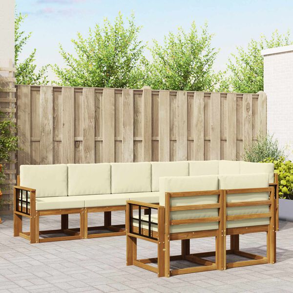 vidaXL Conjunto de sof&aacute;s de exterior con coj&iacute;n 8 pcs Natural y Crema