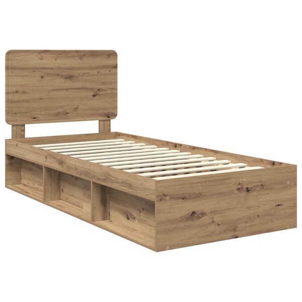 vidaXL Estructura de cama con cabecera Roble Artesanal 90 x 200 cm