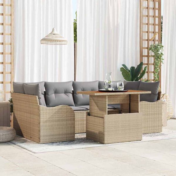 vidaXL Conjunto de sof&aacute; de jard&iacute;n con coj&iacute;n 7 pcs beige y gris claro