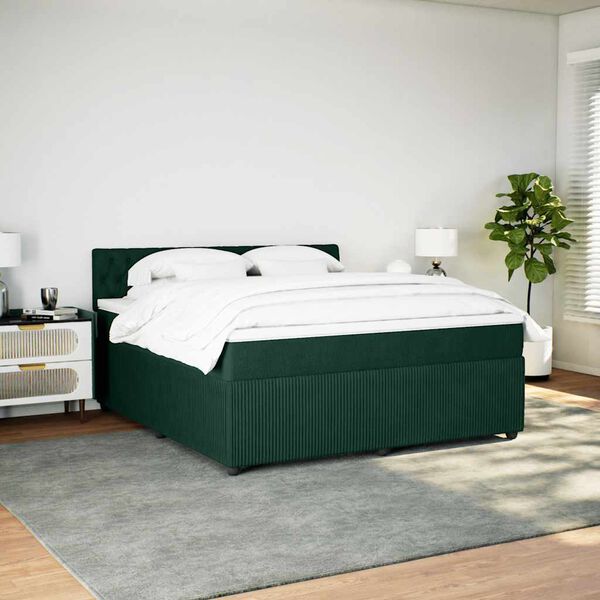 vidaXL Cama box spring con colch&oacute;n terciopelo verde oscuro 180x200 cm