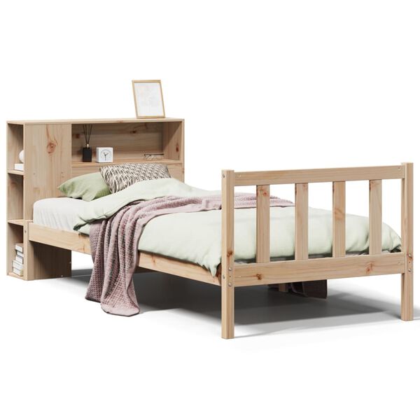 vidaXL Cama con estanter&iacute;a sin colch&oacute;n madera maciza de pino 75x190 cm