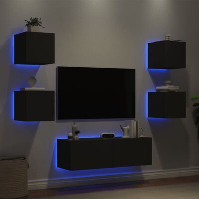 vidaXL Muebles de TV de pared con luces LED 5 piezas negro