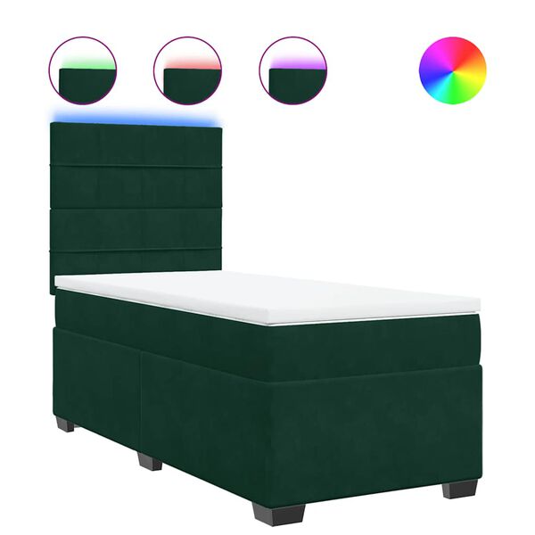vidaXL Cama box spring con colch&oacute;n terciopelo verde oscuro 90x190 cm