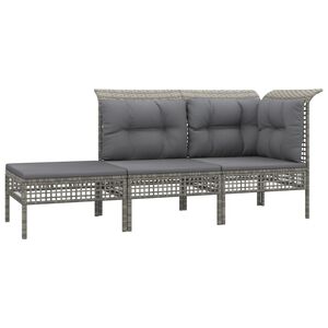 vidaXL Set de muebles de jard&iacute;n 3 pzas y cojines rat&aacute;n sint&eacute;tico gris