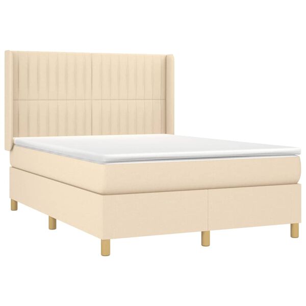 vidaXL Cama box spring con colch&oacute;n tela color crema 140x190 cm