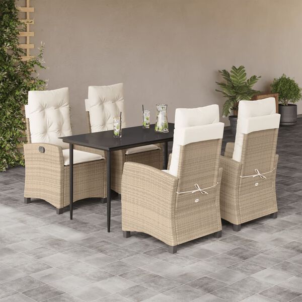 vidaXL Set comedor de jard&iacute;n 5 pzas con cojines rat&aacute;n sint&eacute;tico beige