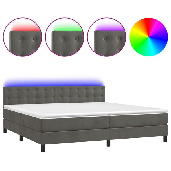 vidaXL Cama box spring colch&oacute;n y LED terciopelo gris oscuro 200x200 cm