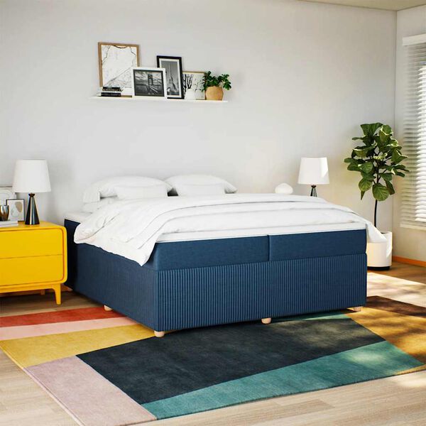 vidaXL Cama box spring con colch&oacute;n tela azul 200x200 cm