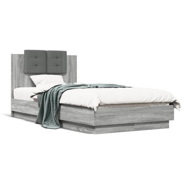 vidaXL Cama con cabecero madera de ingenier&iacute;a gris Sonoma 90x190 cm