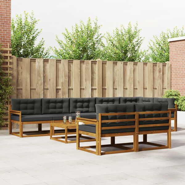 vidaXL Conjunto de sof&aacute;s de exterior 9 pcs Natural y Antracita