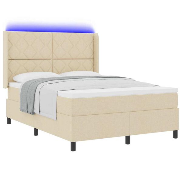 vidaXL Cama Box Spring LED con colch&oacute;n Crema 160 x 200 cm tela