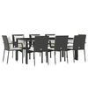 vidaXL Set de comedor de jard&iacute;n 9 pzas y cojines rat&aacute;n sint&eacute;tico negro