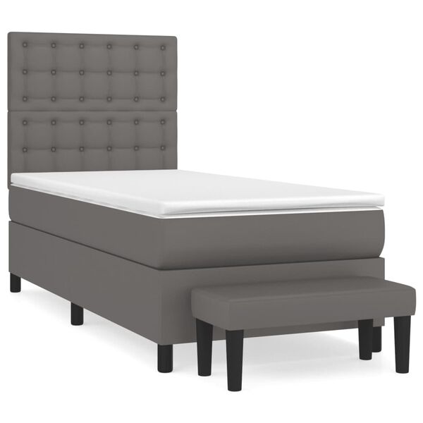 vidaXL Cama box spring con colch&oacute;n cuero sint&eacute;tico gris 80x200 cm