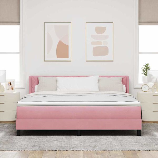 vidaXL Cama tipo Box Spring con colch&oacute;n Rosa 200 x 180 cm Poli&eacute;ster