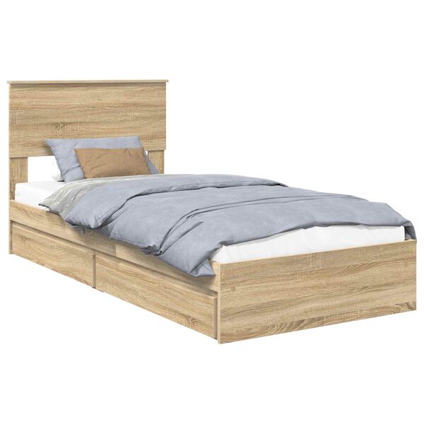 vidaXL Cama con almacenamiento con cabecera Roble Sonoma 90 x 190 cm