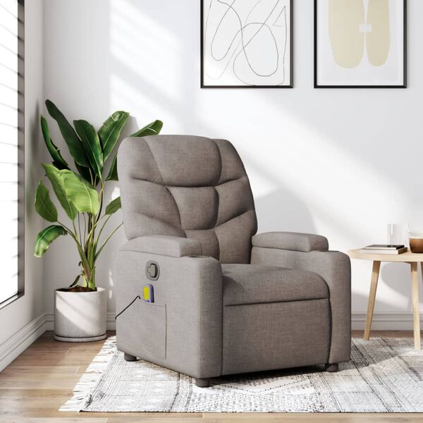 vidaXL Sill&oacute;n de masaje reclinable de tela gris taup&eacute;