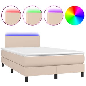 vidaXL Cama box spring colch&oacute;n LED cuero sint&eacute;tico capuchino 120x190cm