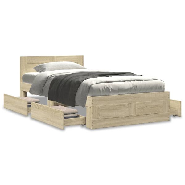 vidaXL Cama con cabecero madera de ingenier&iacute;a roble Sonoma 100x200 cm