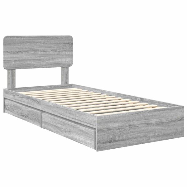 vidaXL Cama con almacenamiento con cabecera Gris Sonoma 100 x 200 cm