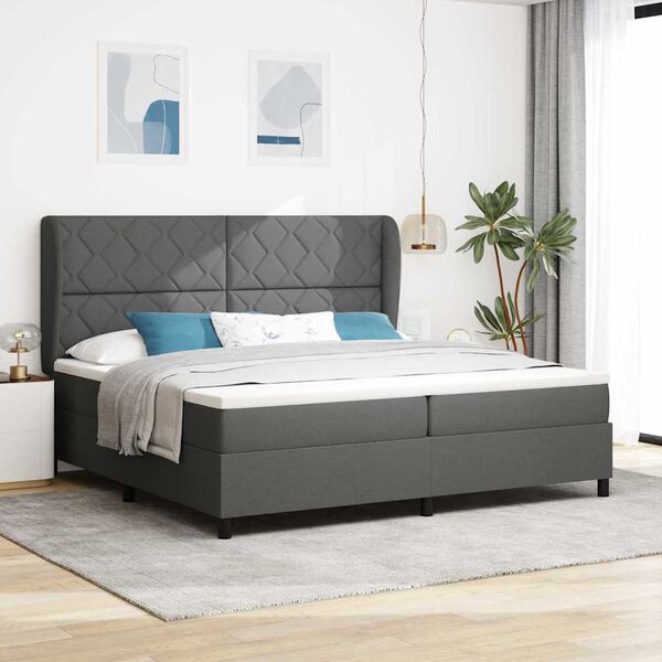 vidaXL Cama tipo Box Spring con colch&oacute;n Gris oscuro 200 x 200 cm tela