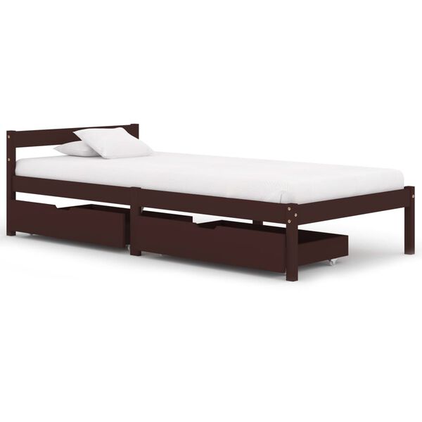 vidaXL Estructura de cama con 2 cajones pino marr&oacute;n oscuro 90x200 cm