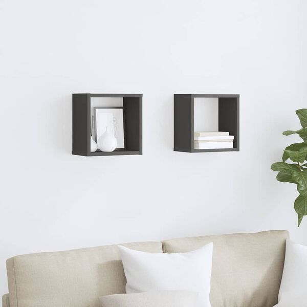 vidaXL Estantes cubo de pared 2 unidades gris 26x15x26 cm