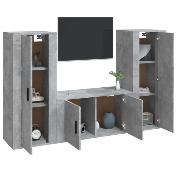 vidaXL Set de muebles de TV 3 pzas madera contrachapada gris hormigón