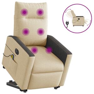 vidaXL Sill&oacute;n de masaje el&eacute;ctrico reclinable elevable tela crema