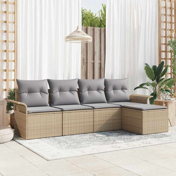 vidaXL Conjunto de sof&aacute; de jard&iacute;n 5 pcs Beige rat&aacute;n sint&eacute;tico