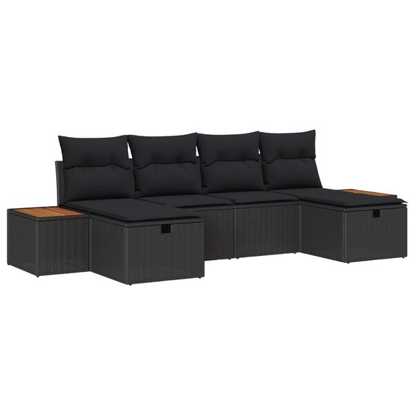 vidaXL Conjunto de sof&aacute; de jard&iacute;n 6 pcs Negro 55 x 62 x 69 cm