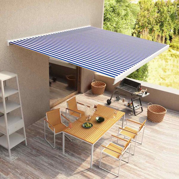 vidaXL Toldo de carrete motorizado azul y blanco 500x300 cm