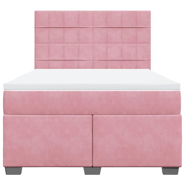 vidaXL Cama box spring con colch&oacute;n terciopelo rosa 160x200 cm