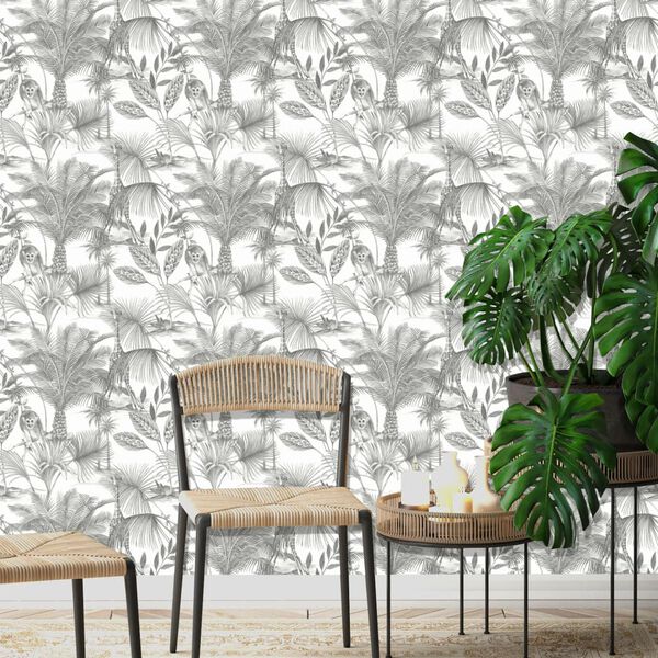 DUTCH WALLCOVERINGS Papel de pared Kidatu gris y blanco