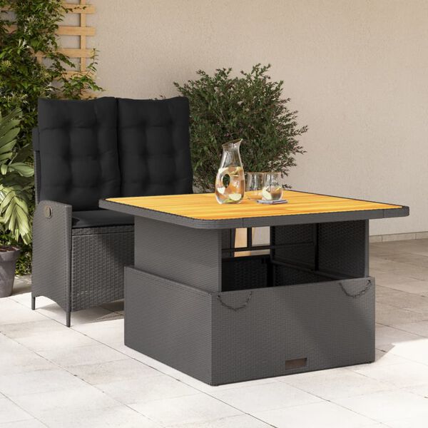 vidaXL Set comedor de jard&iacute;n 2 pzas con cojines rat&aacute;n sint&eacute;tico negro