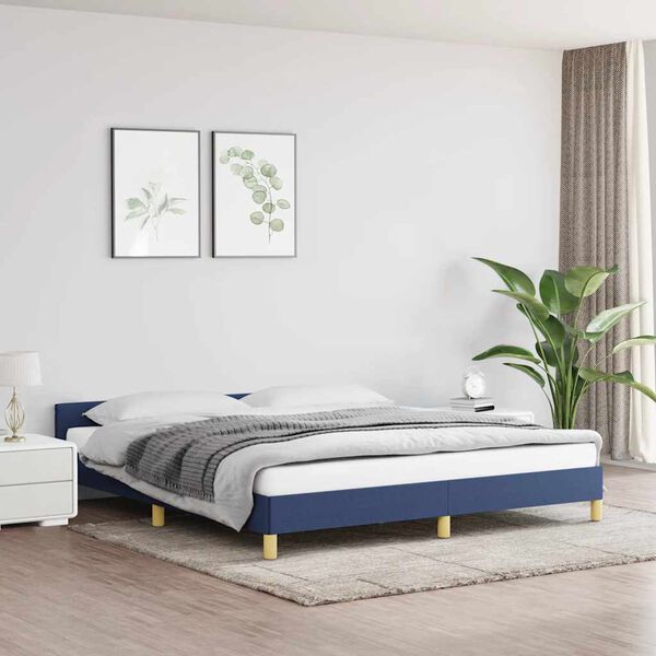 vidaXL Estructura de cama con cabecero sin colch&oacute;n tela azul 180x200cm