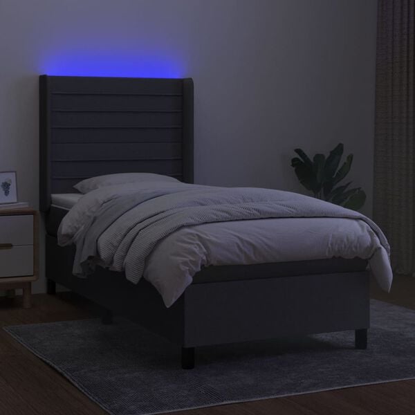 vidaXL Cama box spring colch&oacute;n y luces LED tela gris oscuro 80x200 cm