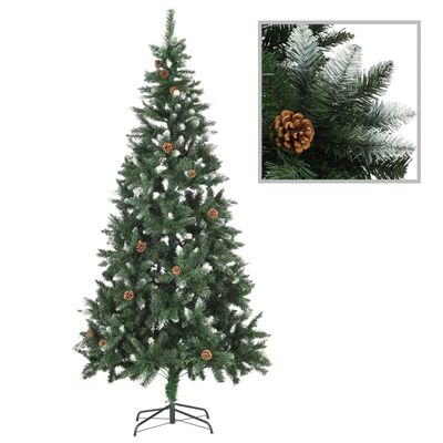 vidaXL Árbol de Navidad artificial con piñas y brillo blanco 210 cm