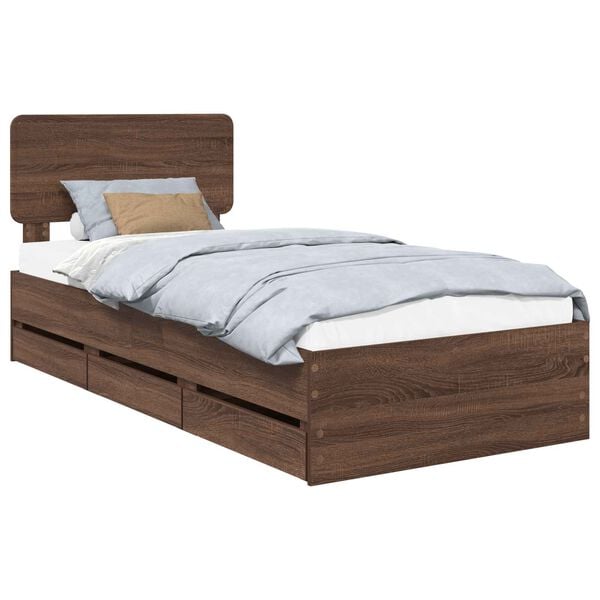 vidaXL Estructura de cama con cabecera Roble marr&oacute;n 100 x 200 cm