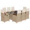 vidaXL Set comedor de jard&iacute;n 9 pzas con cojines rat&aacute;n sint&eacute;tico beige